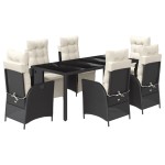 vidaXL Set mobilier de grădină cu perne, 7 piese, negru, poliratan vidaXL Set mobilier de grădină cu perne, 7 piese, negru, poliratan