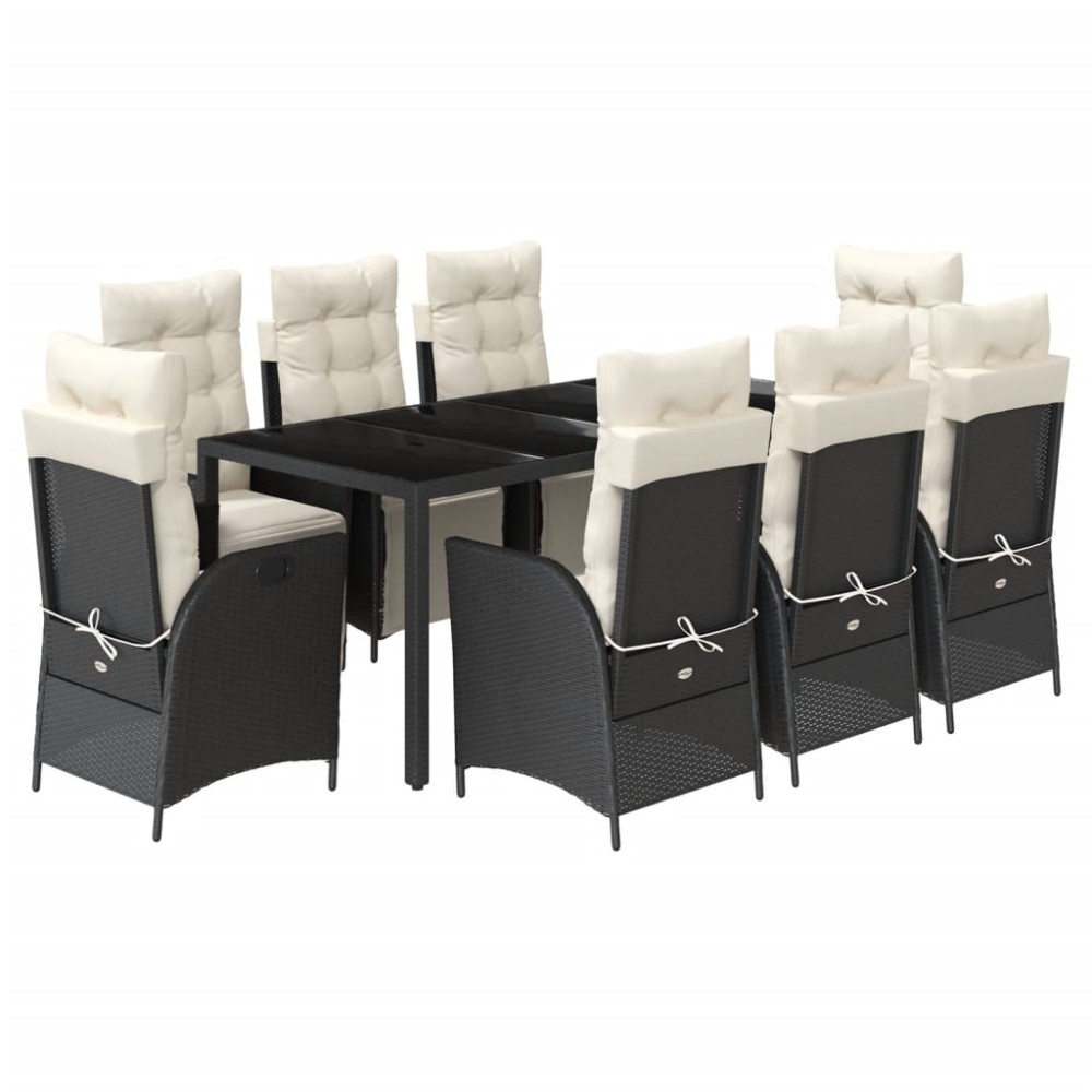 vidaXL Set mobilier de grădină cu perne, 9 piese, negru, poliratan