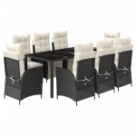 vidaXL Set mobilier de grădină cu perne, 9 piese, negru, poliratan vidaXL Set mobilier de grădină cu perne, 9 piese, negru, poliratan