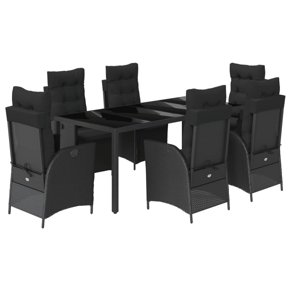 vidaXL Set mobilier de grădină cu perne, 7 piese, negru, poliratan