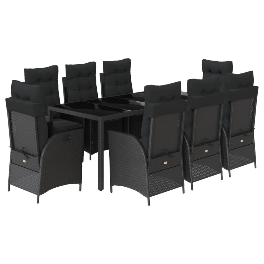 vidaXL Set mobilier de grădină cu perne, 9 piese, negru, poliratan