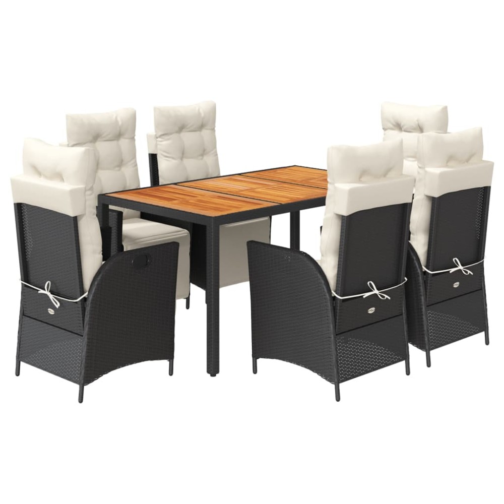 vidaXL Set mobilier de grădină cu perne, 7 piese, negru, poliratan