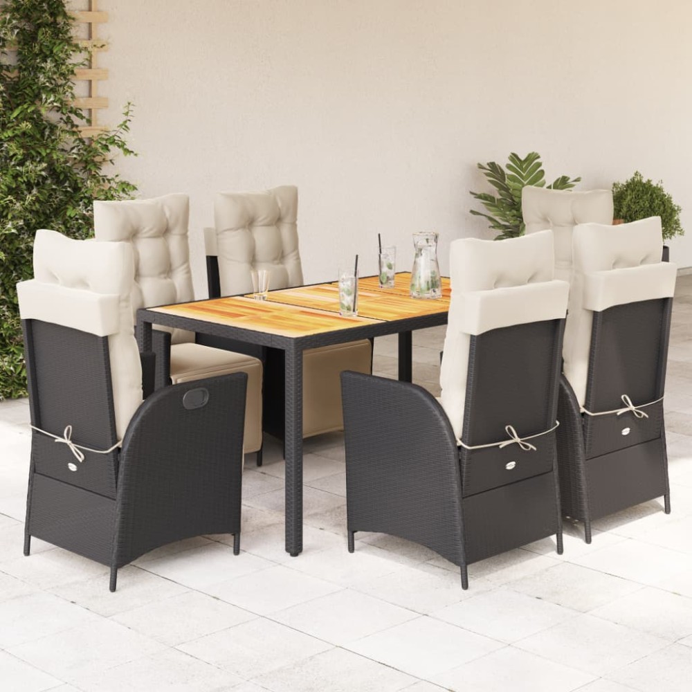 vidaXL Set mobilier de grădină cu perne, 7 piese, negru, poliratan