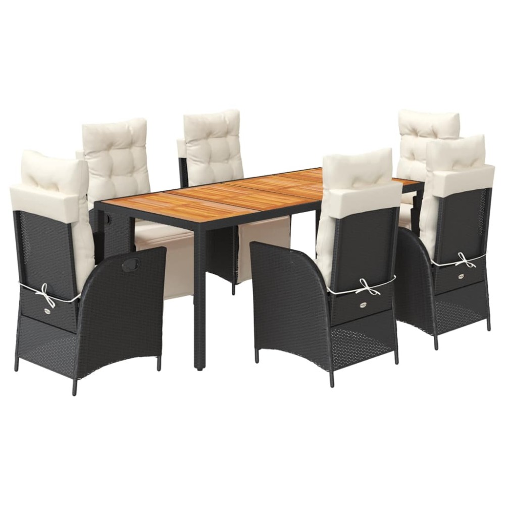 vidaXL Set mobilier de grădină cu perne, 7 piese, negru, poliratan