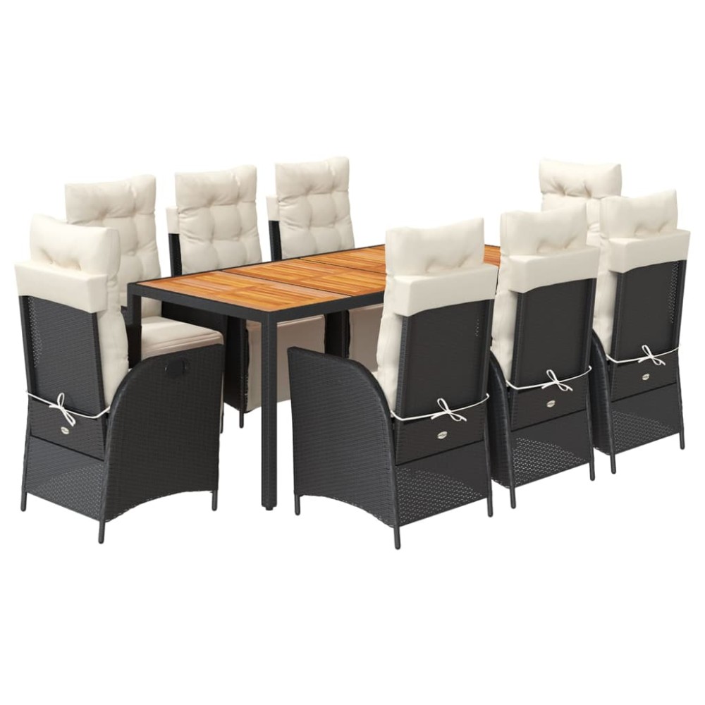 vidaXL Set mobilier de grădină cu perne, 9 piese, negru, poliratan