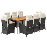 vidaXL Set mobilier de grădină cu perne, 9 piese, negru, poliratan