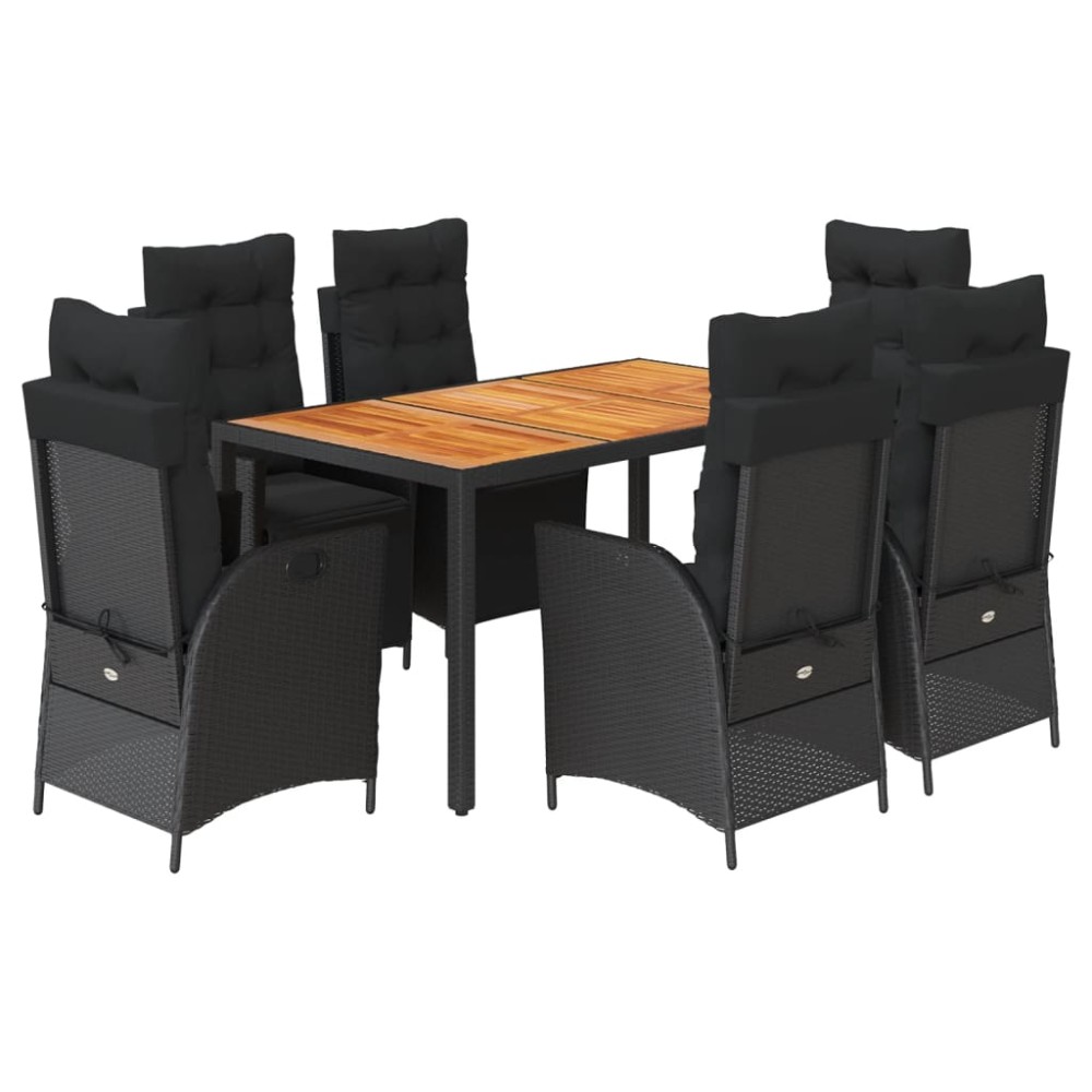 vidaXL Set mobilier de grădină cu perne, 7 piese, negru, poliratan