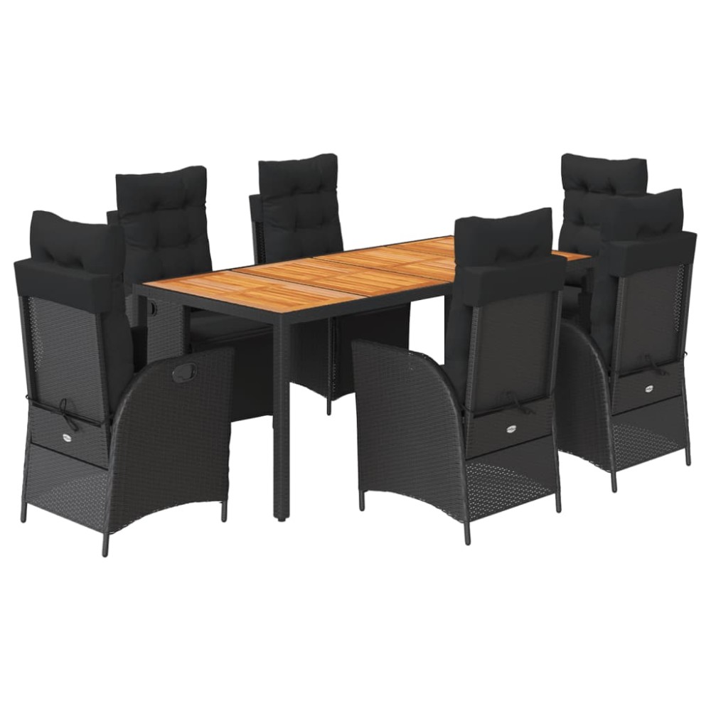 vidaXL Set mobilier de grădină cu perne, 7 piese, negru, poliratan