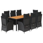 vidaXL Set mobilier de grădină cu perne, 9 piese, negru, poliratan