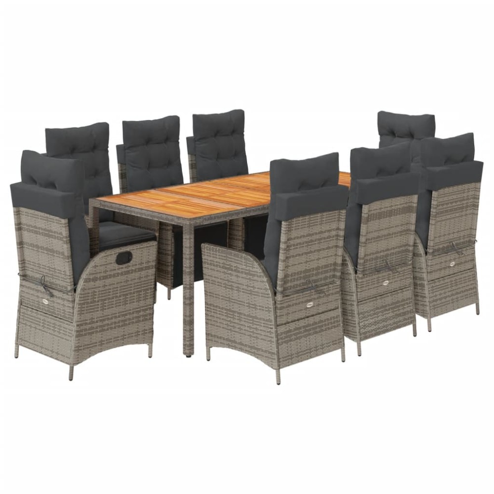 vidaXL Set mobilier grădină cu perne, 9 piese, gri, poliratan
