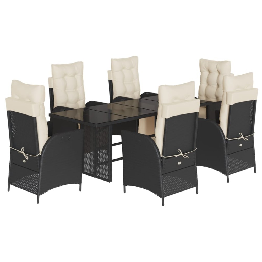 vidaXL Set mobilier de grădină cu perne, 7 piese, negru, poliratan