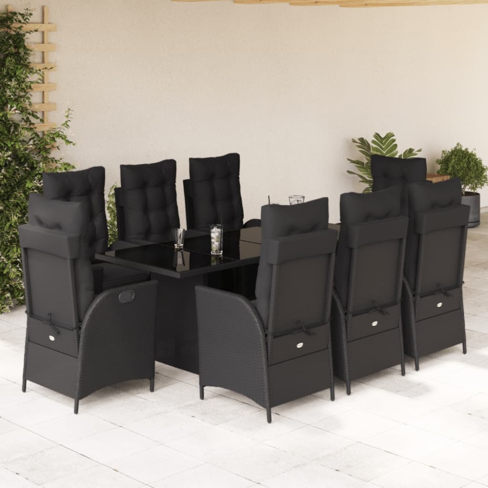 vidaXL Set mobilier de grădină cu perne, 9 piese, negru, poliratan