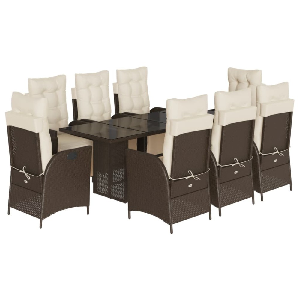 vidaXL Set mobilier de grădină cu perne, 9 piese, maro, poliratan