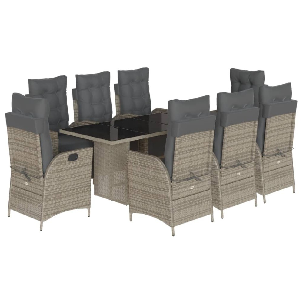 vidaXL Set mobilier grădină cu perne, 9 piese, gri, poliratan