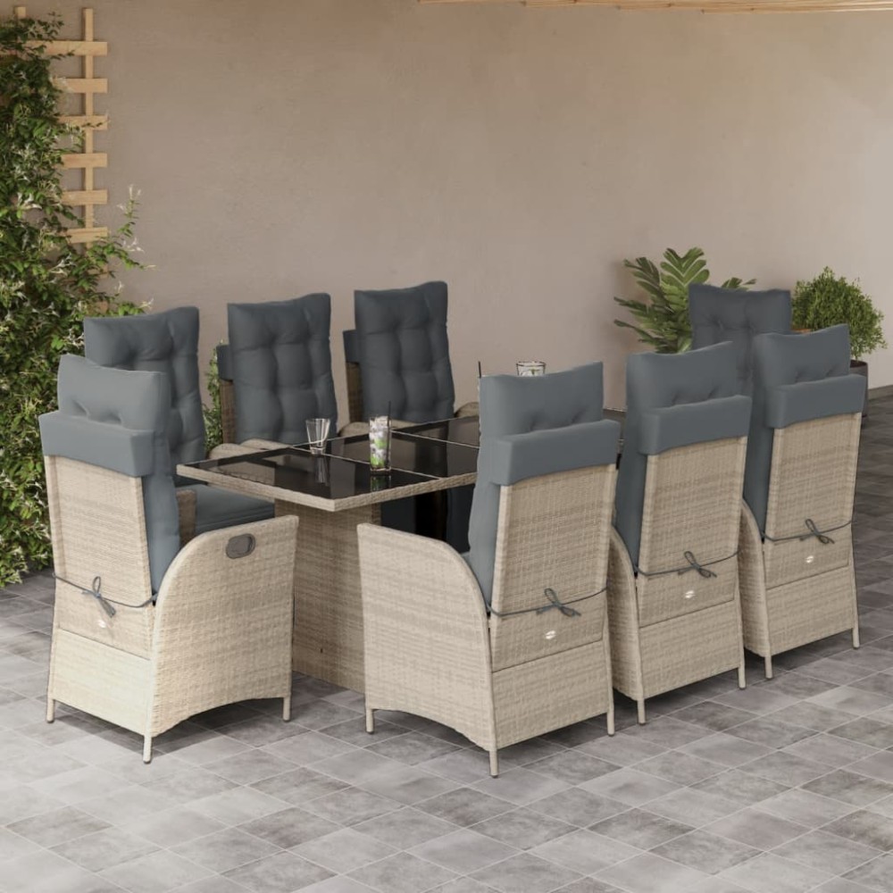 vidaXL Set mobilier grădină cu perne, 9 piese, gri deschis, poliratan