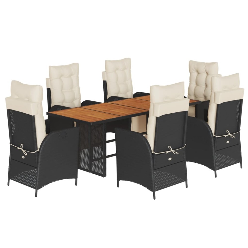 vidaXL Set mobilier de grădină cu perne, 7 piese, negru, poliratan