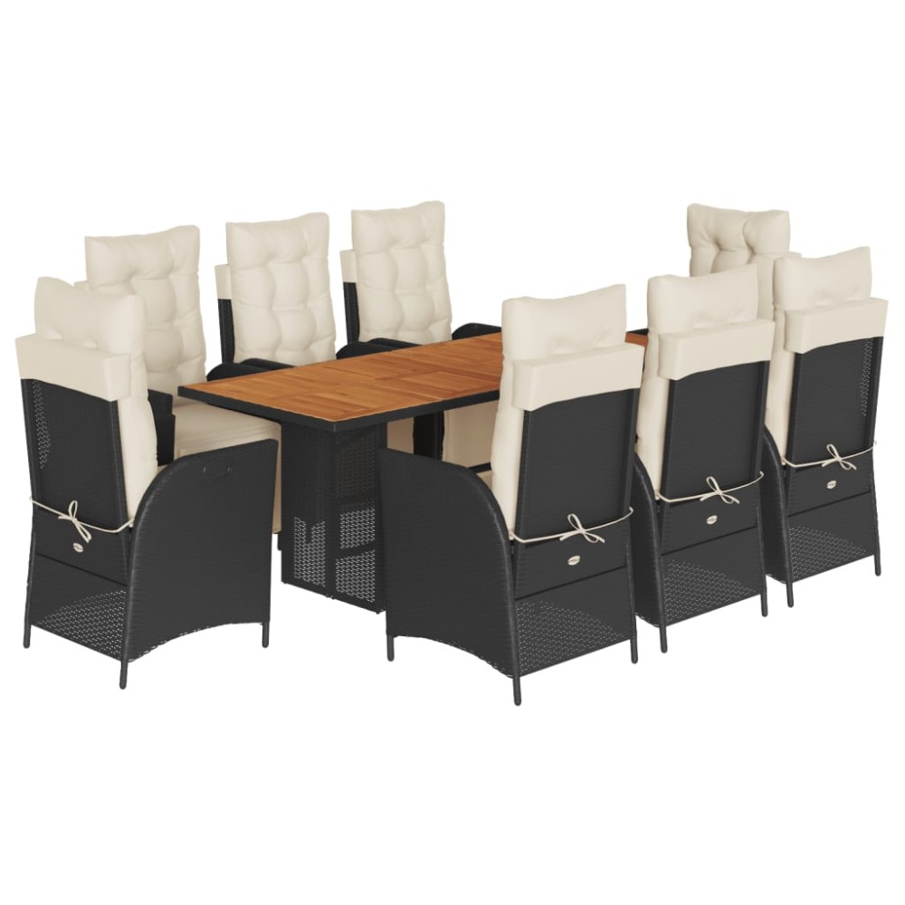 vidaXL Set mobilier de grădină cu perne, 9 piese, negru, poliratan