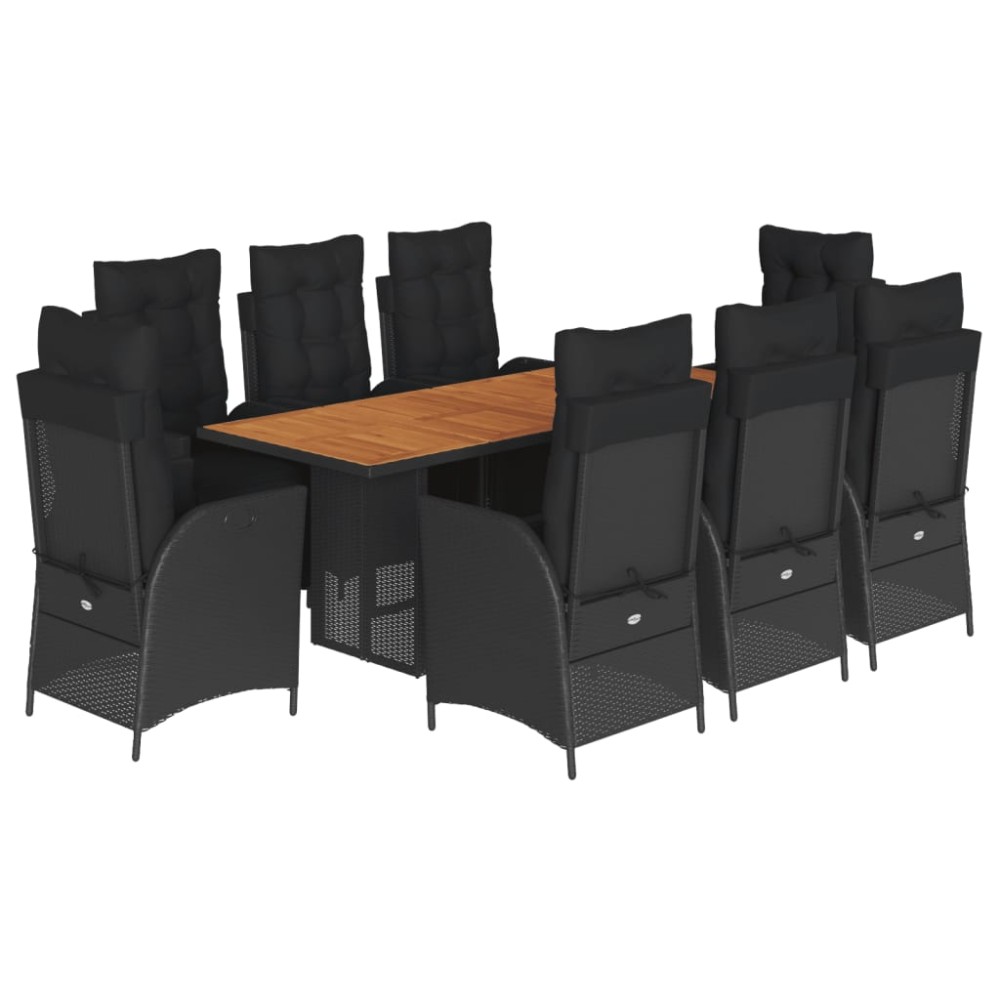 vidaXL Set mobilier de grădină cu perne, 9 piese, negru, poliratan