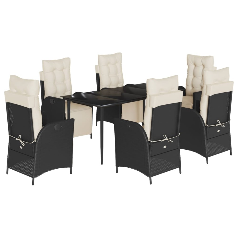 vidaXL Set mobilier de grădină cu perne, 7 piese, negru, poliratan