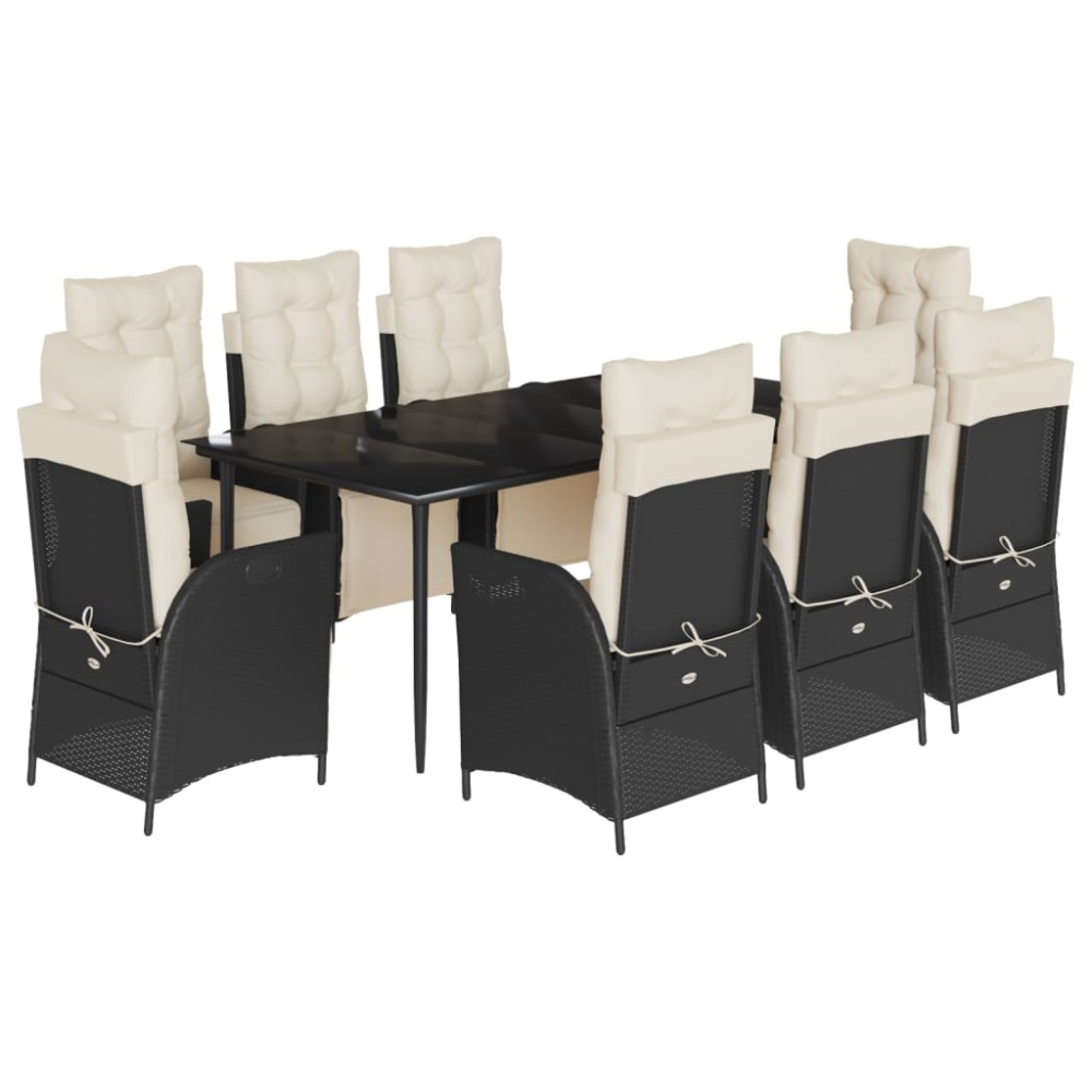 vidaXL Set mobilier de grădină cu perne, 9 piese, negru, poliratan