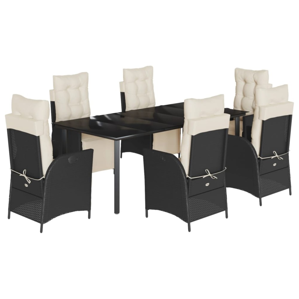 vidaXL Set mobilier de grădină cu perne, 7 piese, negru, poliratan