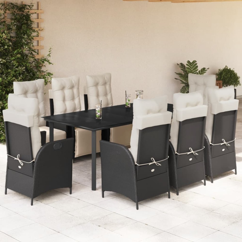 vidaXL Set mobilier de grădină cu perne, 9 piese, negru, poliratan