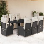 vidaXL Set mobilier de grădină cu perne, 9 piese, negru, poliratan vidaXL Set mobilier de grădină cu perne, 9 piese, negru, poliratan