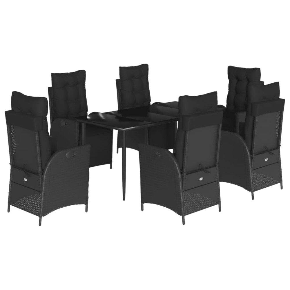 vidaXL Set mobilier de grădină cu perne, 7 piese, negru, poliratan
