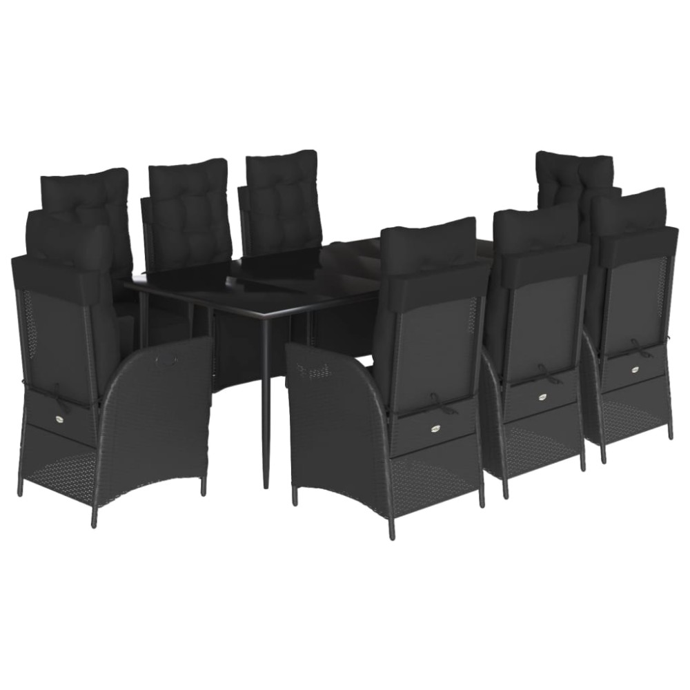 vidaXL Set mobilier de grădină cu perne, 9 piese, negru, poliratan