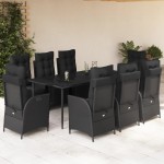 vidaXL Set mobilier de grădină cu perne, 9 piese, negru, poliratan vidaXL Set mobilier de grădină cu perne, 9 piese, negru, poliratan