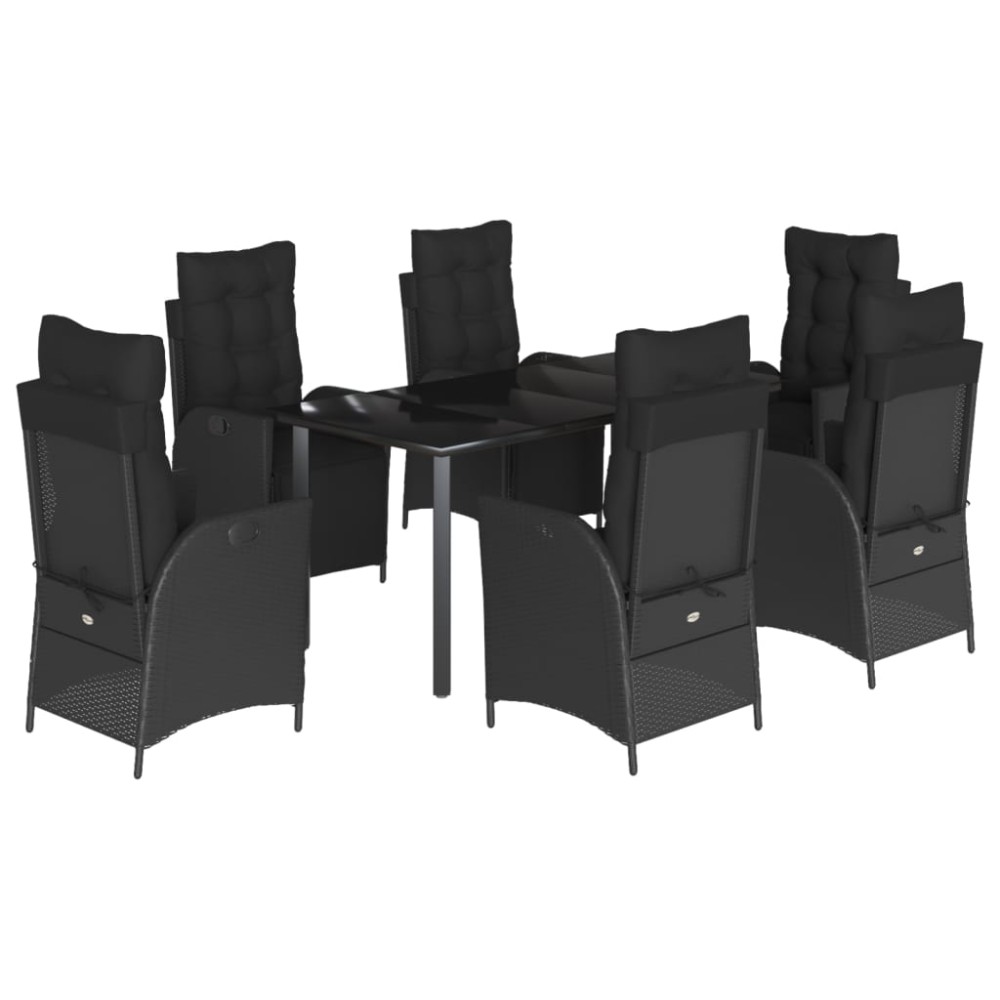 vidaXL Set mobilier de grădină cu perne, 7 piese, negru, poliratan