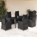 vidaXL Set mobilier de grădină cu perne, 7 piese, negru, poliratan vidaXL Set mobilier de grădină cu perne, 7 piese, negru, poliratan