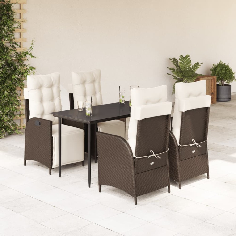 vidaXL Set mobilier de grădină, 5 piese, cu perne, maro, poliratan