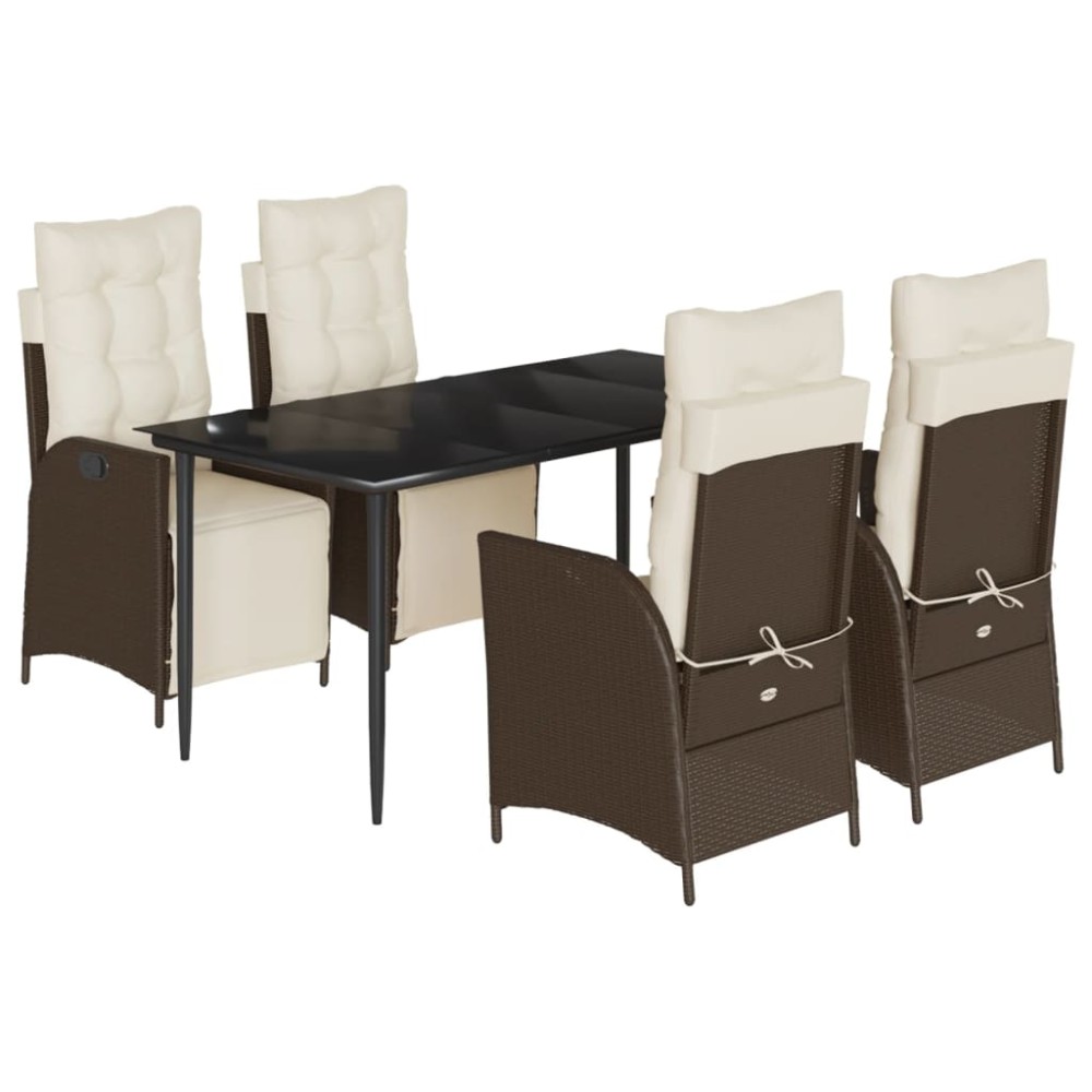 vidaXL Set mobilier de grădină, 5 piese, cu perne, maro, poliratan