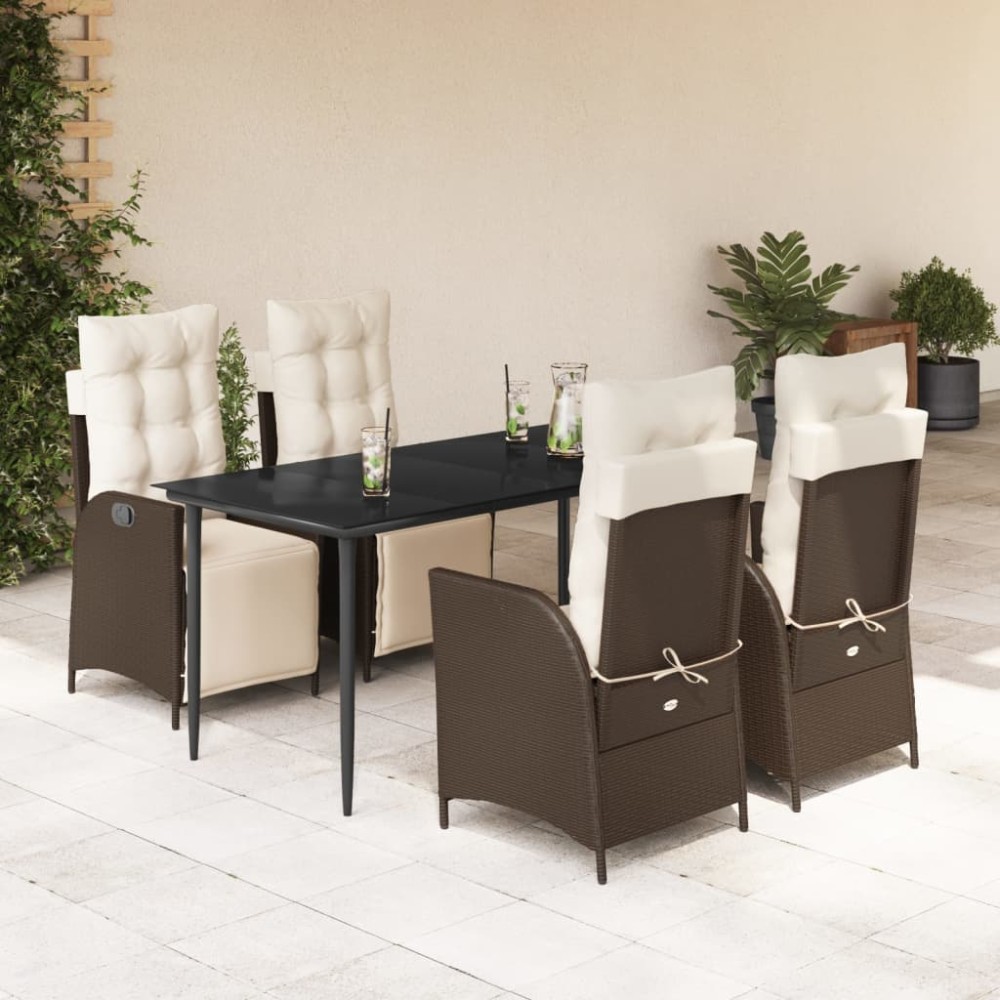 vidaXL Set mobilier de grădină, 5 piese, cu perne, maro, poliratan