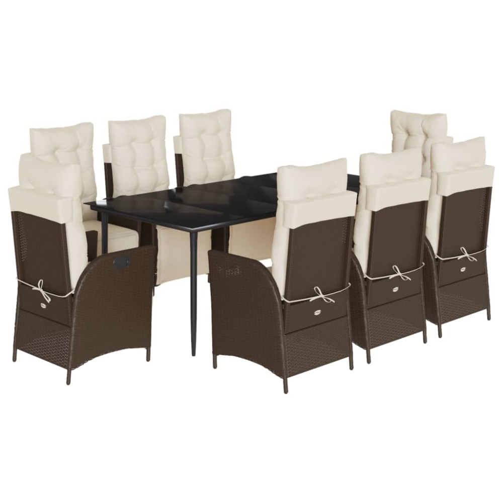 vidaXL Set mobilier de grădină cu perne, 9 piese, maro, poliratan