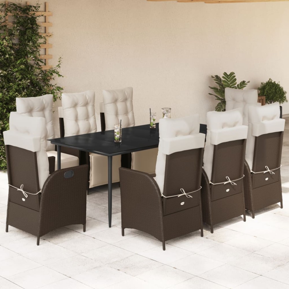 vidaXL Set mobilier de grădină cu perne, 9 piese, maro, poliratan