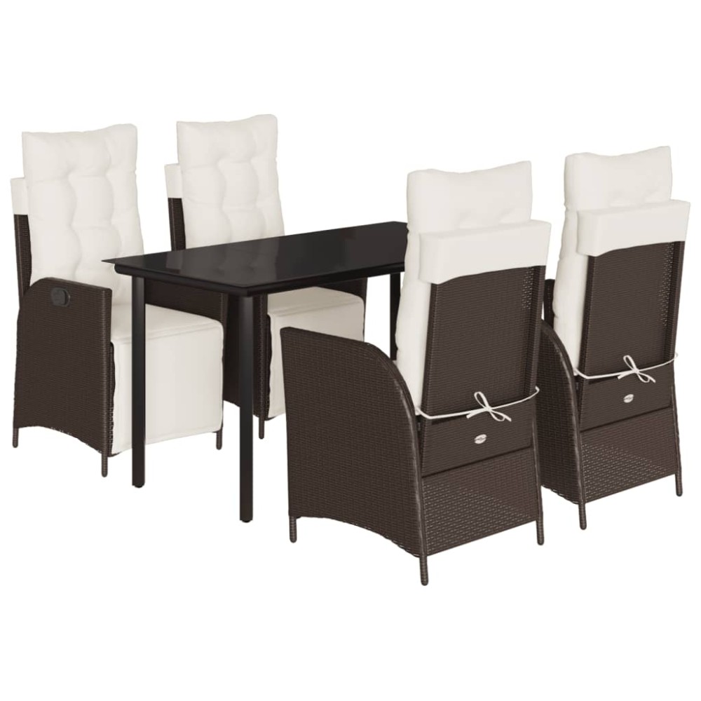 vidaXL Set mobilier de grădină, 5 piese, cu perne, maro, poliratan