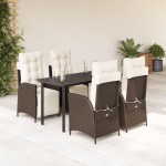 vidaXL Set mobilier de grădină, 5 piese, cu perne, maro, poliratan vidaXL Set mobilier de grădină, 5 piese, cu perne, maro, poliratan