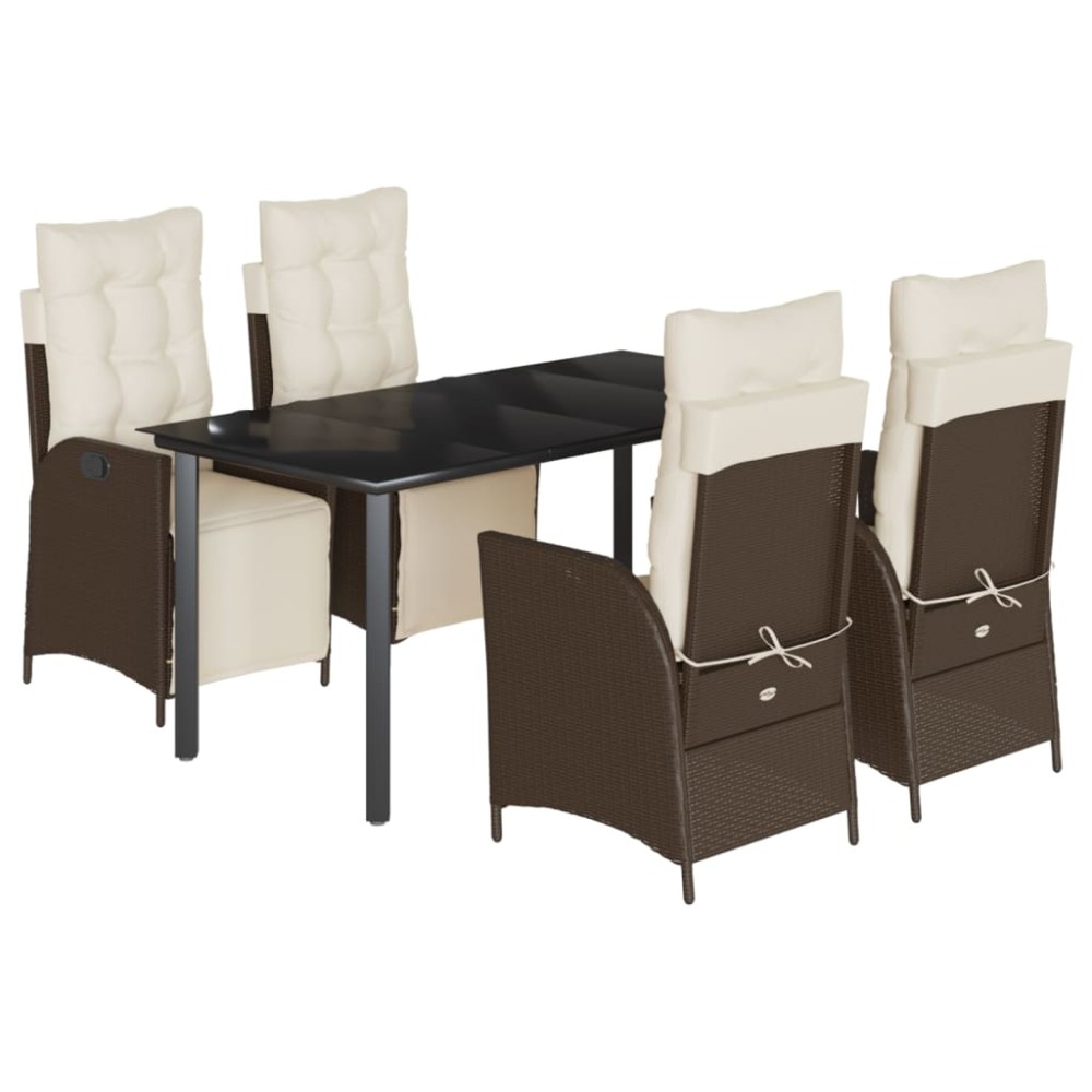 vidaXL Set mobilier de grădină, 5 piese, cu perne, maro, poliratan