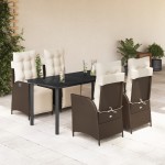 vidaXL Set mobilier de grădină, 5 piese, cu perne, maro, poliratan vidaXL Set mobilier de grădină, 5 piese, cu perne, maro, poliratan