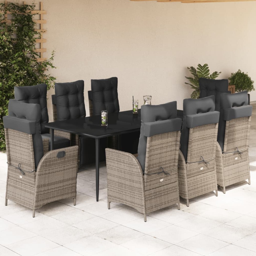 vidaXL Set mobilier grădină cu perne, 9 piese, gri, poliratan