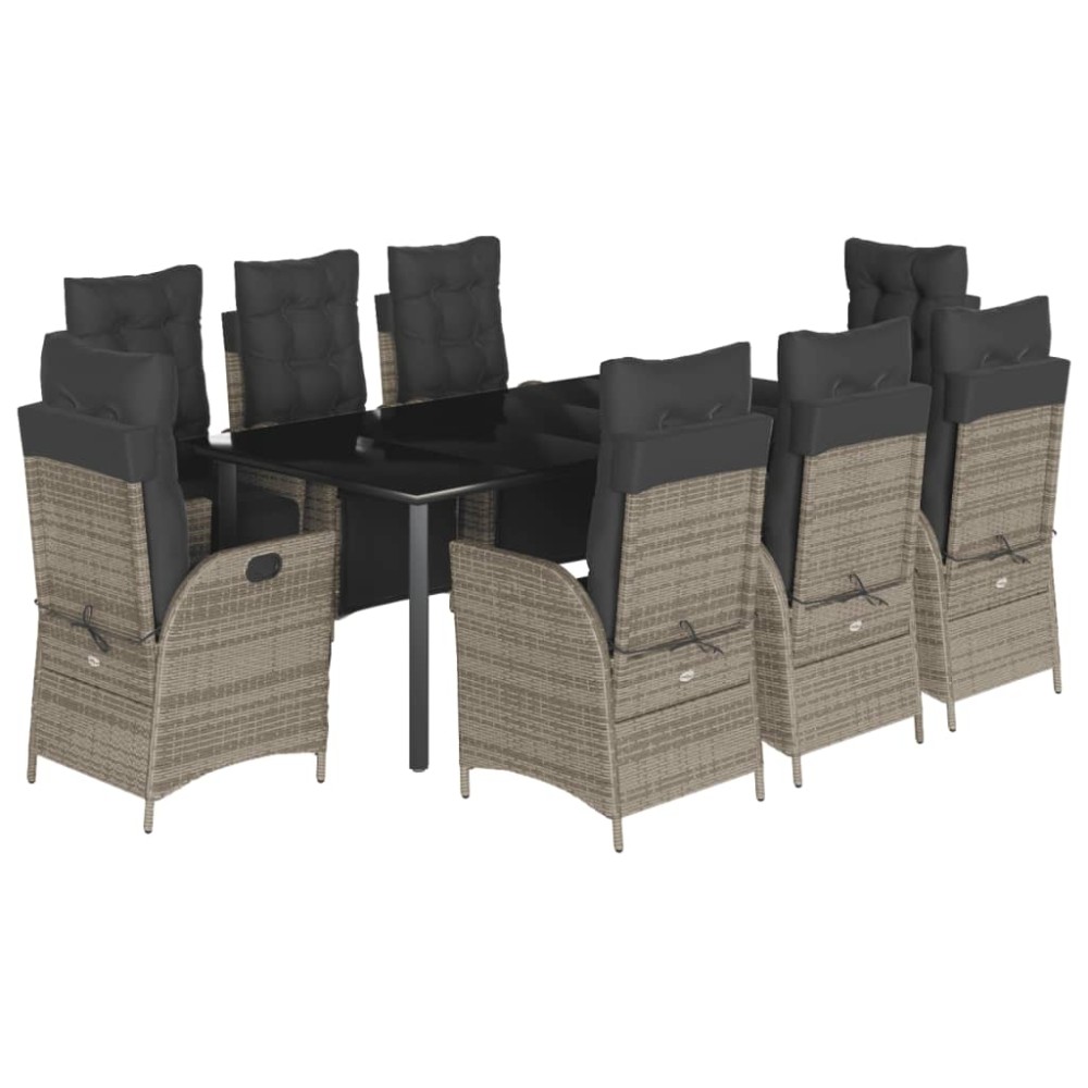 vidaXL Set mobilier grădină cu perne, 9 piese, gri, poliratan
