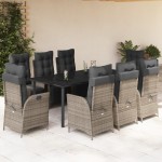 vidaXL Set mobilier grădină cu perne, 9 piese, gri, poliratan vidaXL Set mobilier grădină cu perne, 9 piese, gri, poliratan