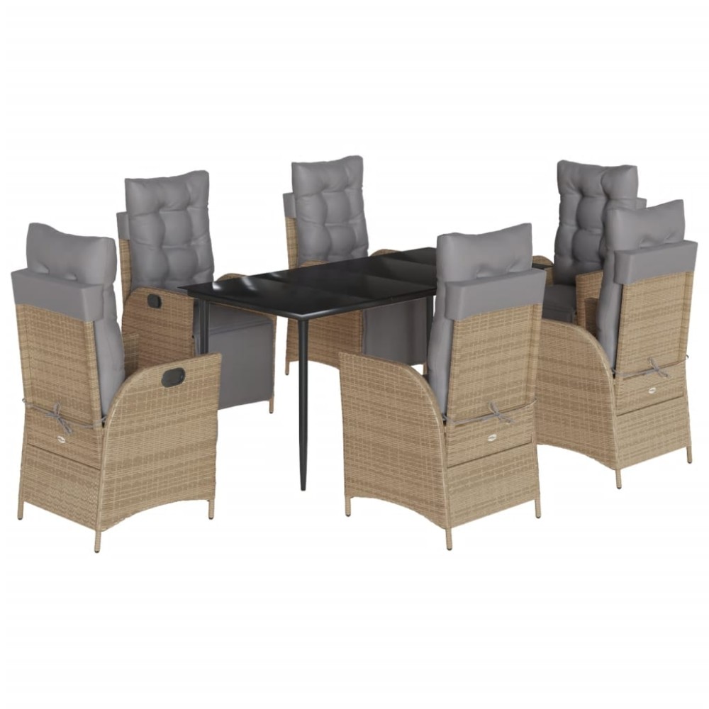vidaXL Set mobilier pentru grădină, 7 piese, cu perne, bej, poliratan