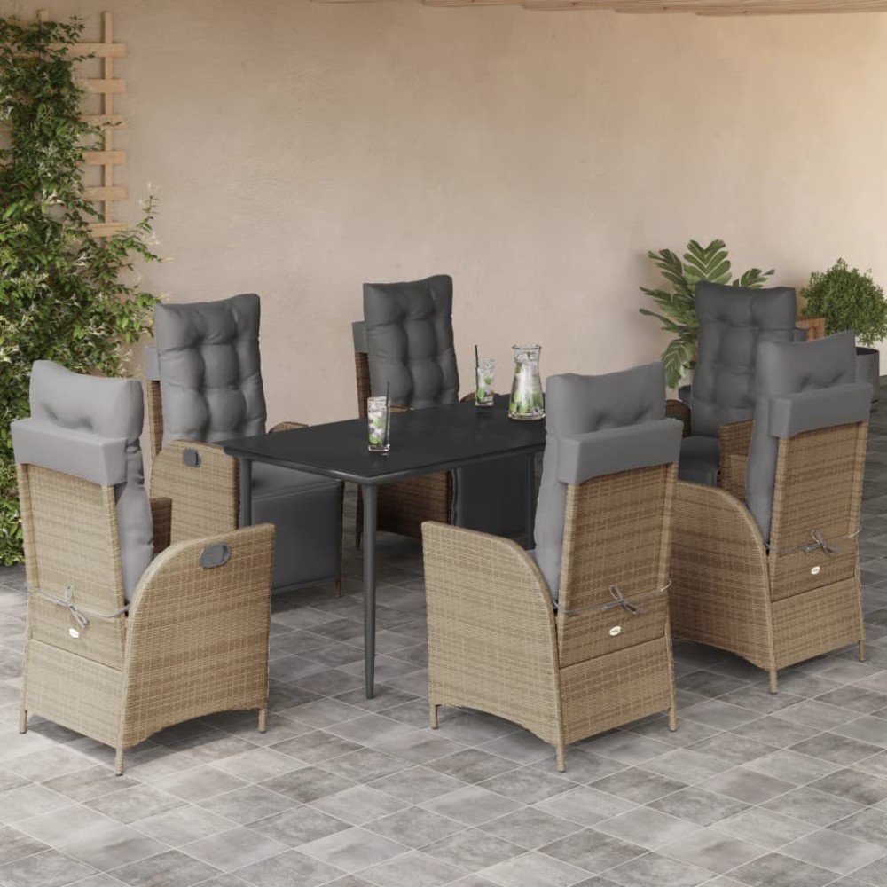 vidaXL Set mobilier pentru grădină, 7 piese, cu perne, bej, poliratan