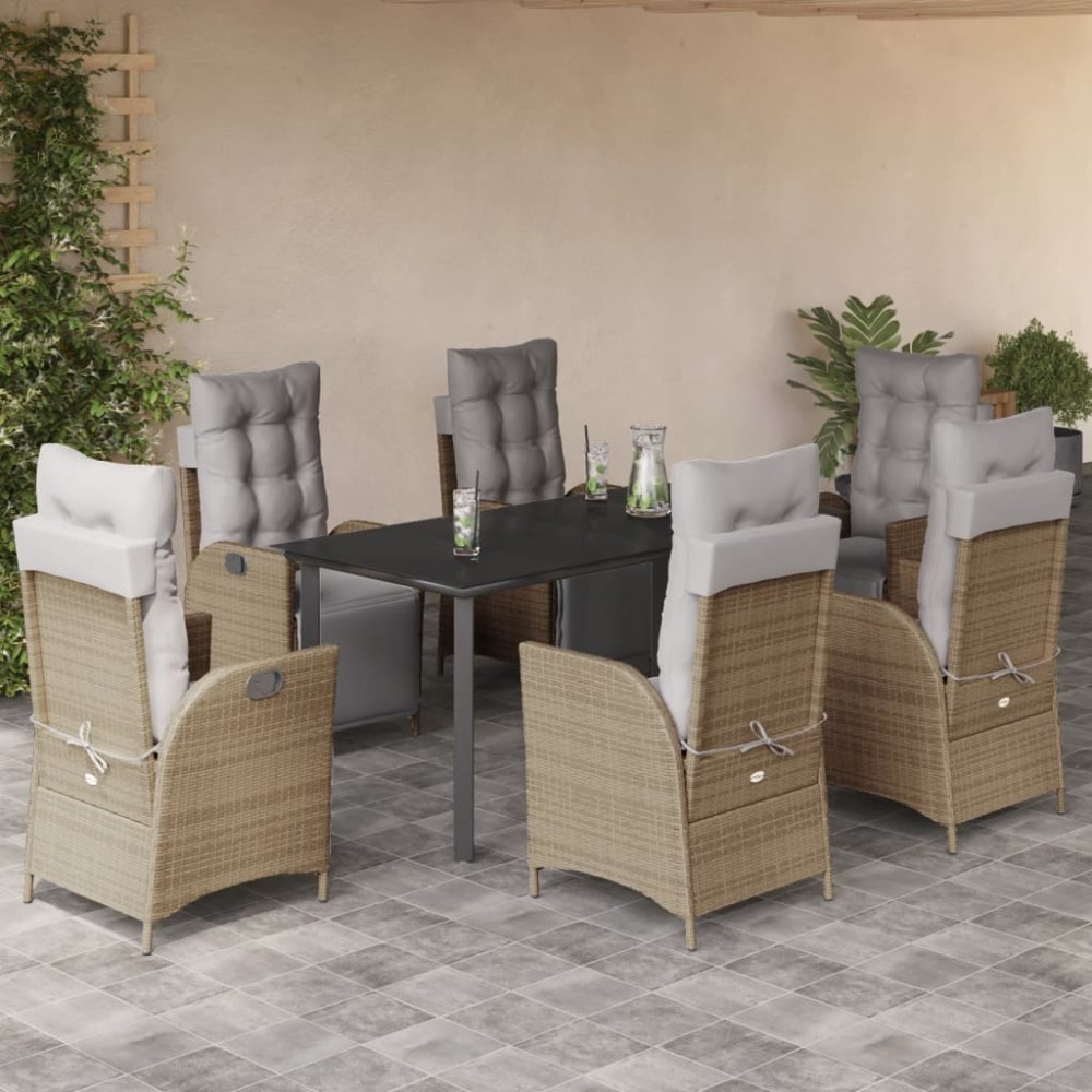 vidaXL Set mobilier pentru grădină, 7 piese, cu perne, bej, poliratan
