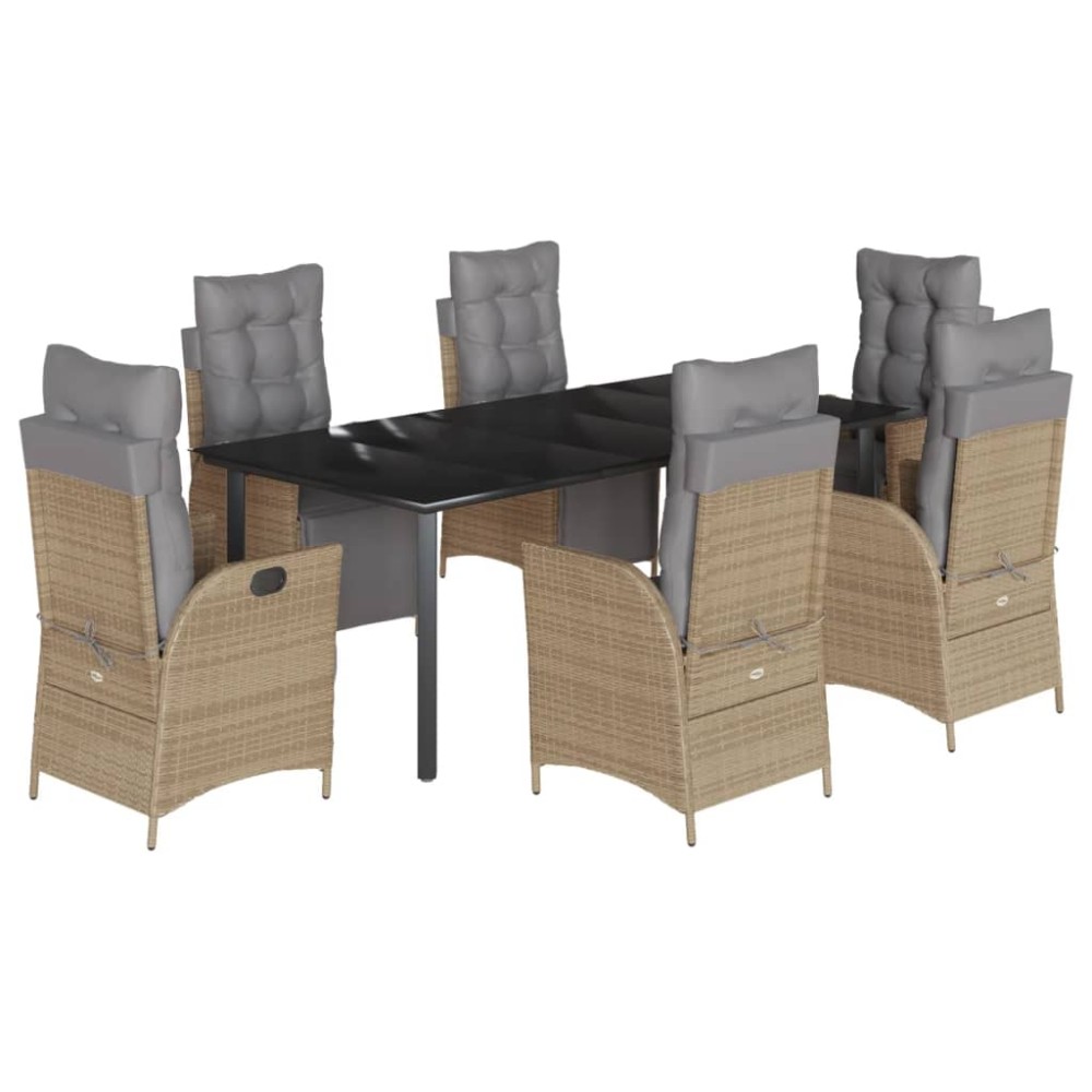 vidaXL Set mobilier pentru grădină, 7 piese, cu perne, bej, poliratan