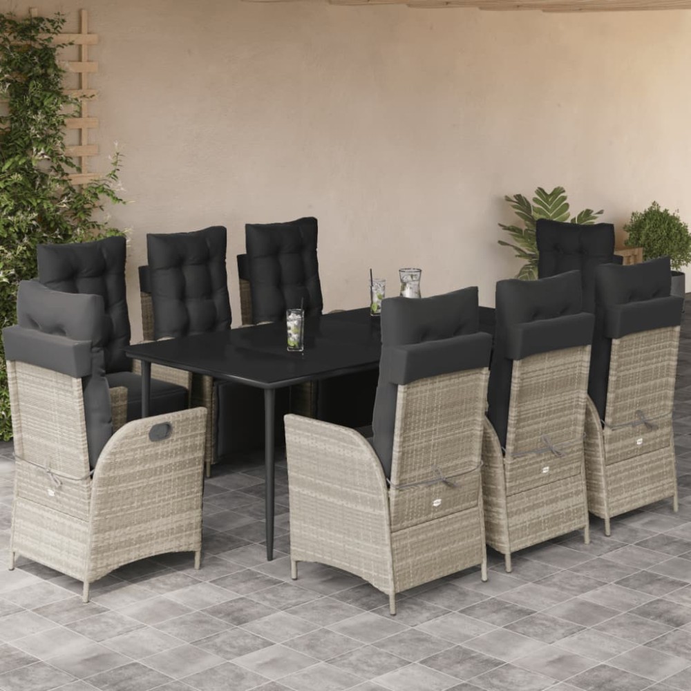 vidaXL Set mobilier grădină cu perne, 9 piese, gri deschis, poliratan