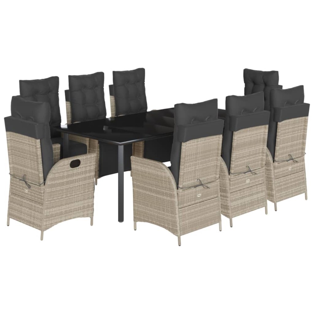 vidaXL Set mobilier grădină cu perne, 9 piese, gri deschis, poliratan